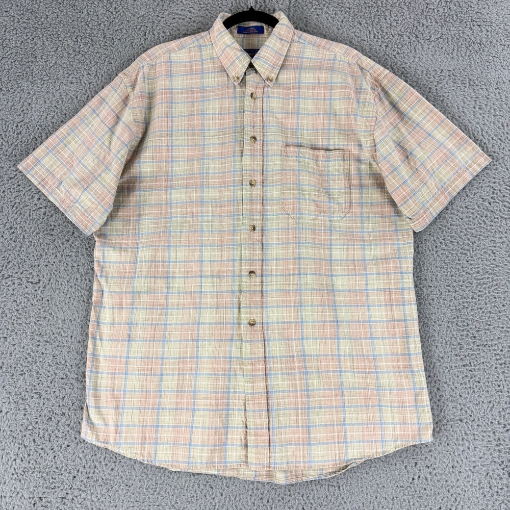 Pendleton Button Down Shirt Mens Large Multicolor‎ Plaid Cotton Short Sleeve
